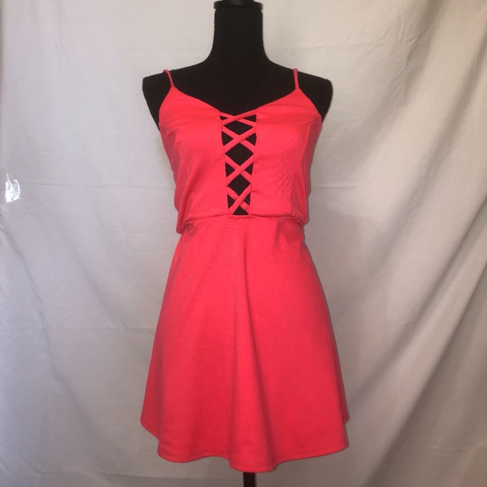Hot Pink Lace Up Dress